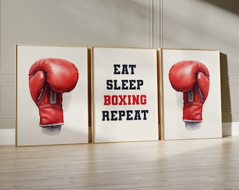 Set of 3 Boxing Wall Art, Boxing Prints, A3 A4 Boxing Posters, Boxing Room Decor, Boys Bedroom Decor, Digital Prints, Boy Room Art, Son Gift