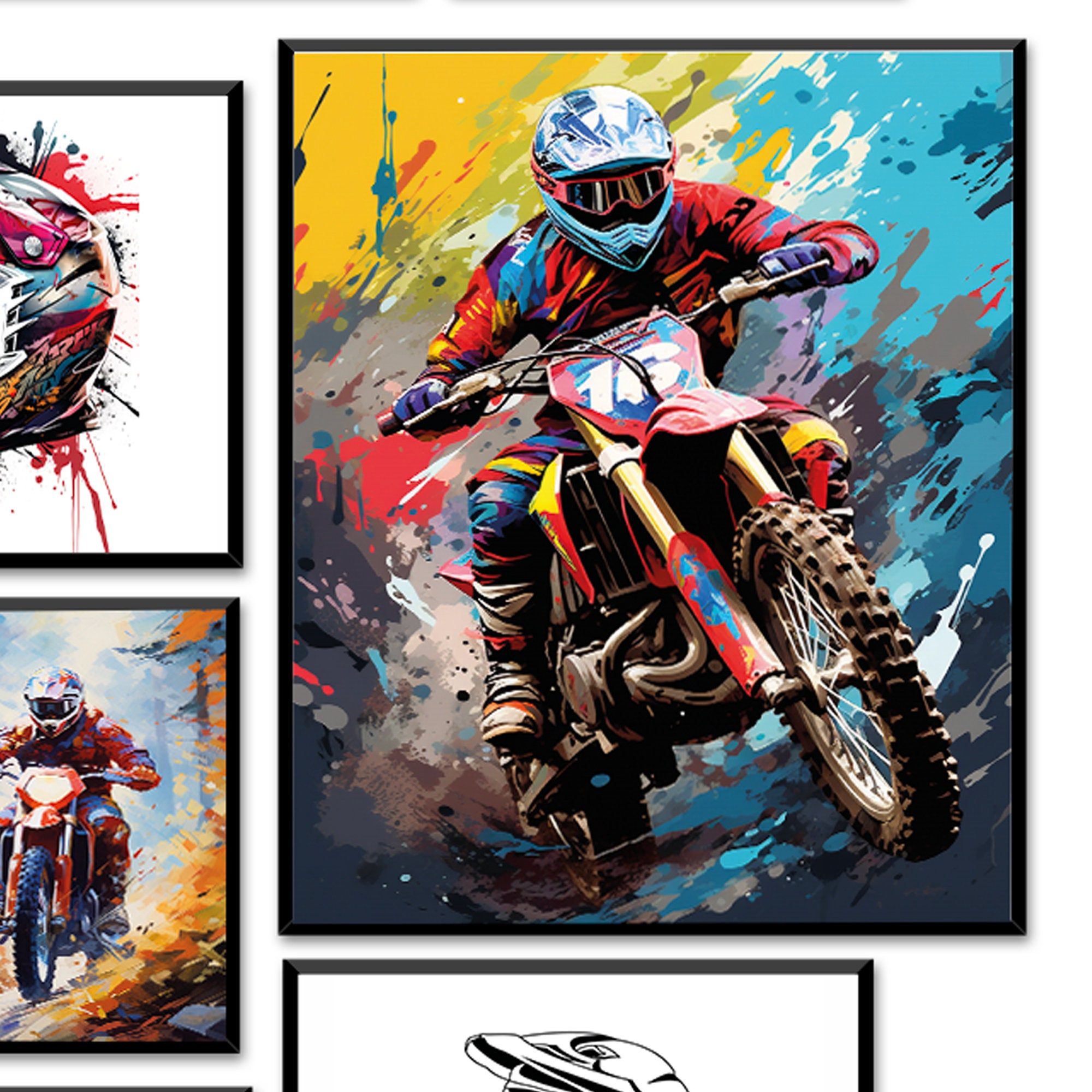 Motocross Wall Art Set of 16 Motocross Prints, Dirt Bike Prints, Boys