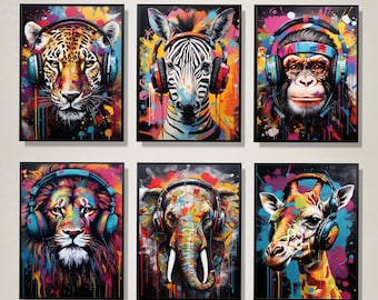 Set of 6 gaming prints, animal gaming prints, gamer prints, gamer decor, graffiti wall art, boys bedroom prints, gaming decor, digital print