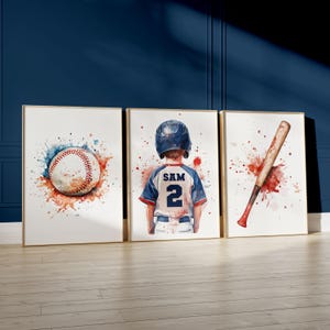 Set of 3 Baseball Posters, Personalized Baseball Prints, Custom Baseball Wall Art, Baseball Gift for Boys Room Decor, Baseball Art Set