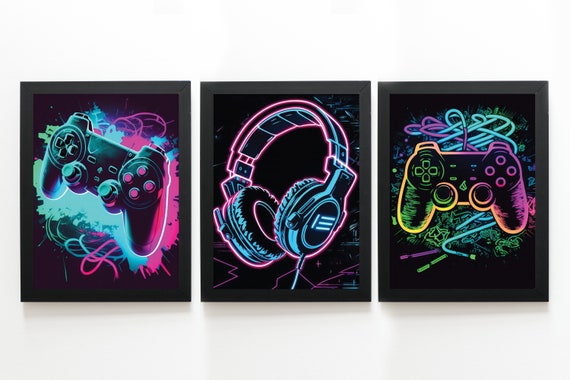 Gaming Posters Wall Decorations  Poster Gamer Neon Button Symbol - Canvas  Art Print - Aliexpress