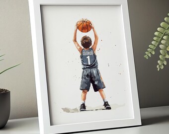 Personalised Basketball Wall Art Print, Basketball Poster, Boy Bedroom Decor, Kids Bedroom Basketball Decor, Basketball Player Gift,Son Gift