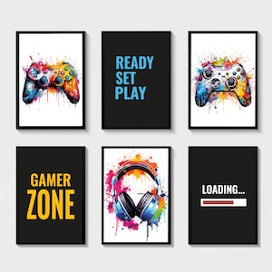 Set of 6 Gaming Prints Gaming Decor Gamer Wall Art Teen Room Prints, Boys Bedroom Decor, Gaming Wall Art, Games Room Graffiti Wall Art