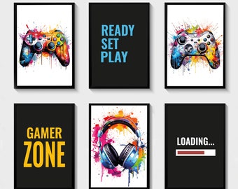 6er Set Gaming Prints Gaming Dekor Gamer Wandkunst Jugendzimmer Drucke, Jungen Schlafzimmer Dekor, Gaming Wandkunst, Spielzimmer Graffiti Wandkunst