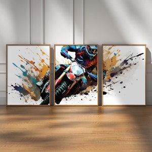 Motocross Prints, Set of 3 Watercolour Dirt Bike Print, Motorcycle Print, Motocross Wall Art Bike Digital Download Motorbike Wall Art Boys