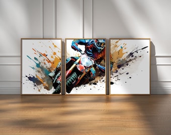Motocross Prints, Set of 3 Watercolour Dirt Bike Print, Motorcycle Print, Motocross Wall Art Bike Digital Download Motorbike Wall Art Boys