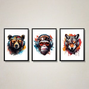 Gaming Prints, Gaming A3 Poster, Gaming Wall Art, Set of 3, Boys Gaming Room Decor, Gamer Gift, Games Room Art, Gamer Animal Art Decor