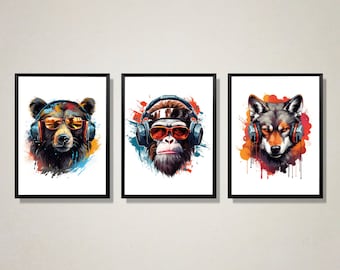 Gaming Prints, Gaming A3 Poster, Gaming Wall Art, Set of 3, Boys Gaming Room Decor, Gamer Gift, Games Room Art, Gamer Animal Art Decor