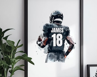 Personalised American Football Poster, Football Jersey Art, Boys Bedroom Decor, Football Gifts, Custom Football Wall Art, Rugby Decor
