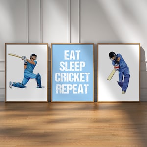 Cricket Posters, Set of 3 Cricket Prints, Cricket Wall Art, Cricket Gift, Cricket Printable, Sports Theme Prints, Boys Room, Teen Room Print