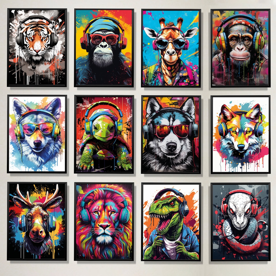 Set of 12 Gaming Animal Prints, Gaming A4 Posters, Gaming Wall Art