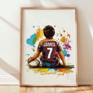 Rugby Poster Digital, Boys Bedroom Print, Personalised Rugby Print, Rugby Wall Art, Custom Rugby Poster, Boys Wall Art, Rugby Art, Son Gift