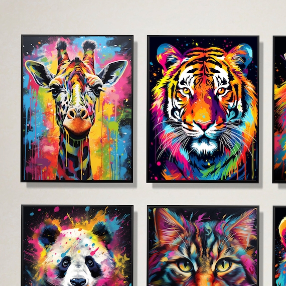 動物のグラフィティ ウォールアート 6 枚セット - ティーンの部屋の