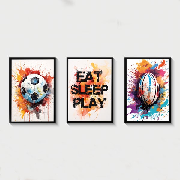 Football Prints Set, Soccer Wall Art, Rugby Prints, Rugby Wall Art, Trendy Wall Art, Sports Print, Gift For Boys Son Footballer, Rugby Gift