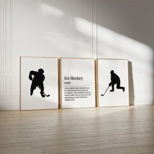 Ice Hockey Wall Art, Hockey Prints, Boys Room Decor, Hockey Poster, Set of 3 Prints, Printable Art, Digital Download, Boys Bedroom Wall Art
