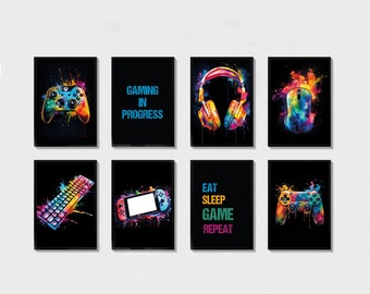 Set of 8 Graffiti Style Gaming Prints, Boys Bedroom Prints, Gamer Gifts, Gift For Boys, Son Gifts, Gaming Wall Art, Digital Download
