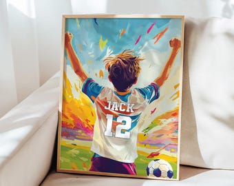 Art mural personnalisé pour garçon, impression de maillot de football, impression de football, cadeau de football pour chambre de garçon, décoration de salle de football, cadeau de football pour fils