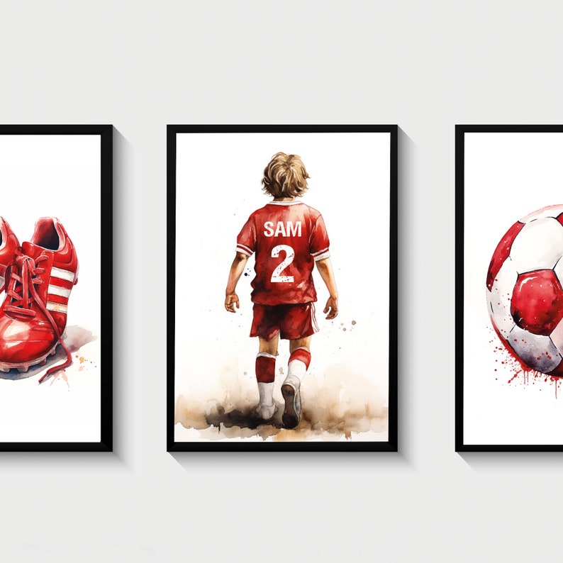 Set of 3 Football Wall Art Prints, Personalised Football Prints, Boys
