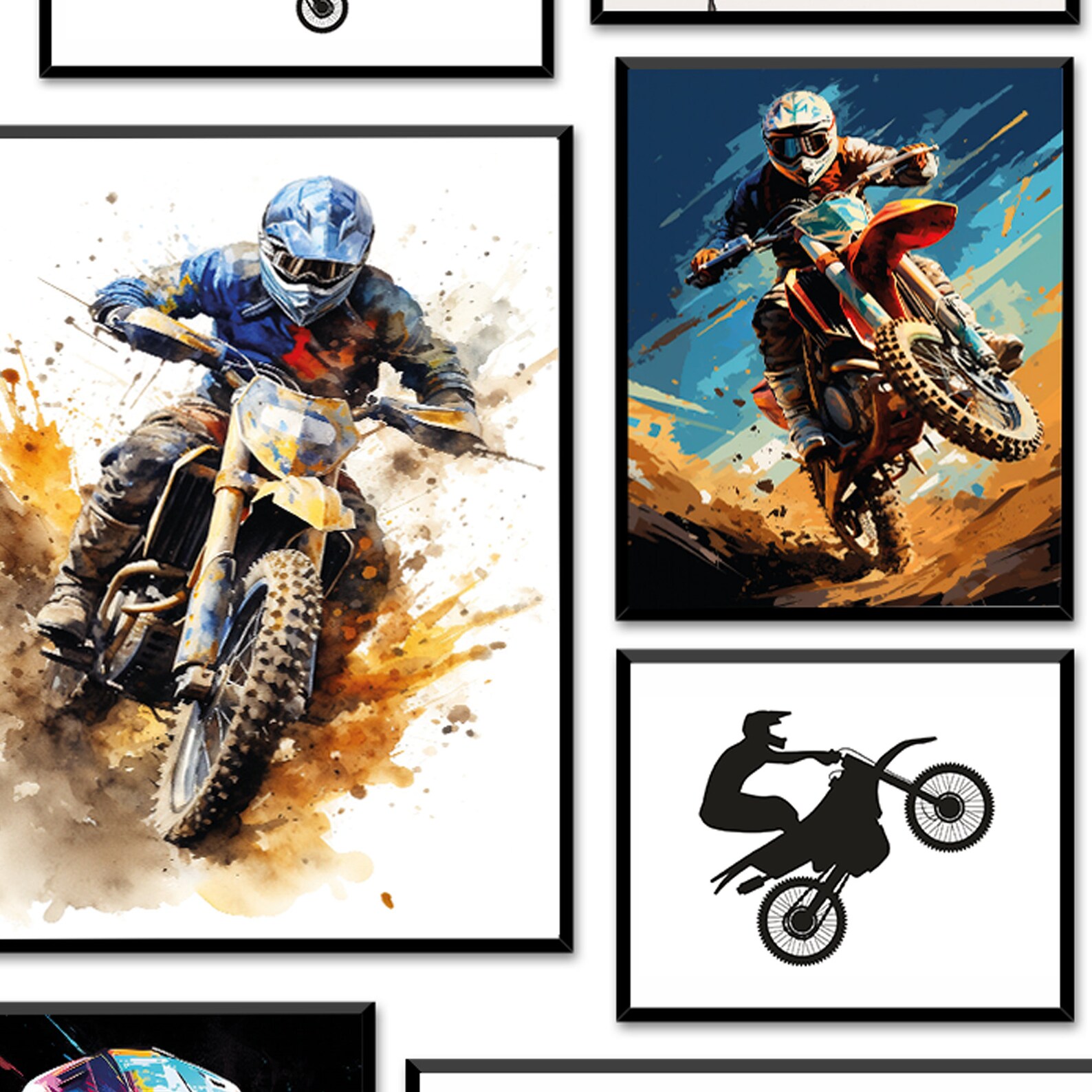 Motocross Wall Art Set of 16 Motocross Prints, Dirt Bike Prints, Boys