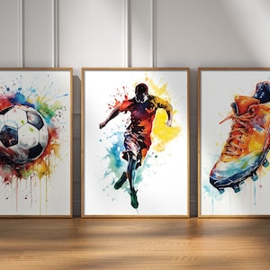 3er Set Fußball Wand Kunst, Fußball Drucke, Jungen Schlafzimmer Dekor, Geschenk Für Jungen, Bunte Fußball Drucke, Fußball Poster, Fußball Kunst
