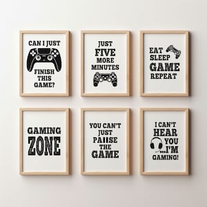 Gaming Print, Gamer Gift, Set of 6 Gaming Prints, Games Room Wall Art, Boys Bedroom Decor, Games Room Decor, Gift For Boys, Gaming Quotes