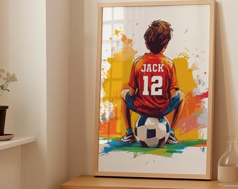 Cadeau impression maillot de football pour garçons Impression personnalisée football cadeau football pour garçon Chambre à coucher Décoration de salle de football Cadeau de football