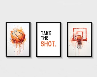 Basketball Prints For Boys, Set of 3 Basketball Printable Poster, Teen Room Decor Art Prints, Digital Download, Boys Bedroom Decor