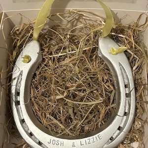 Lucky used horseshoe with hanging ribbon, perfect for wedding, anniversary, birthday gift and home decor, option to paint and engrave.