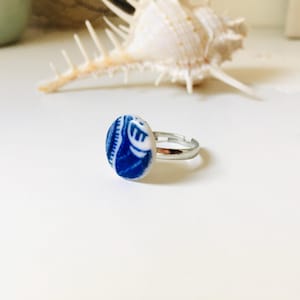 Blue & White Porcelain Ring: Handmade Pottery Bridal Jewelry
