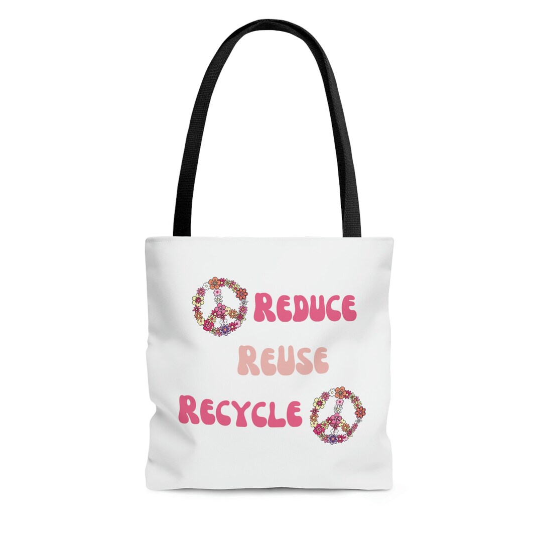 Reduce Reuse Recycle Tote Bag With Black Cotton Handles, Graphic Tote