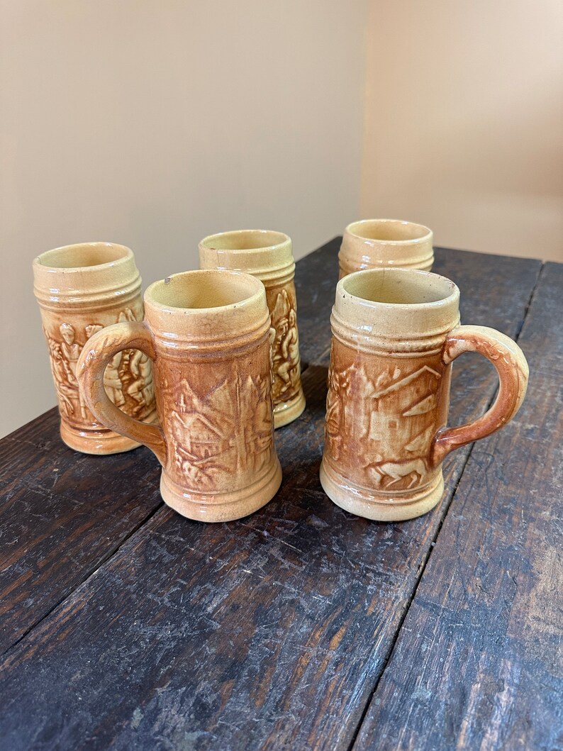 Vintage Hull 1920's Ceramic Beer Stein Beverage Mugs Tavern Scene