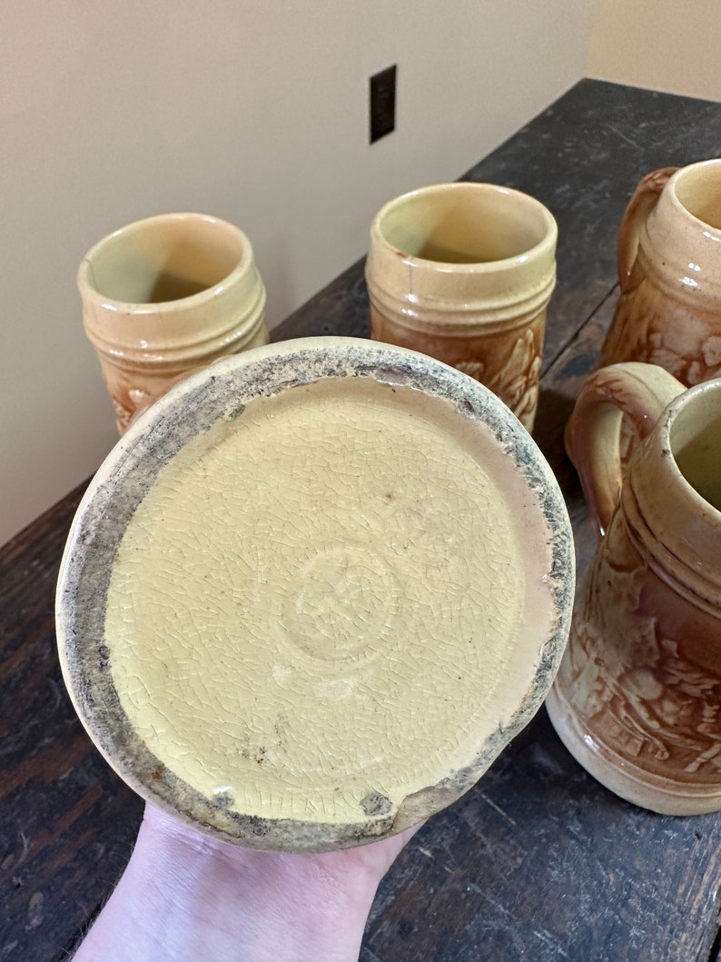 Vintage Hull 1920's Ceramic Beer Stein Beverage Mugs Tavern Scene