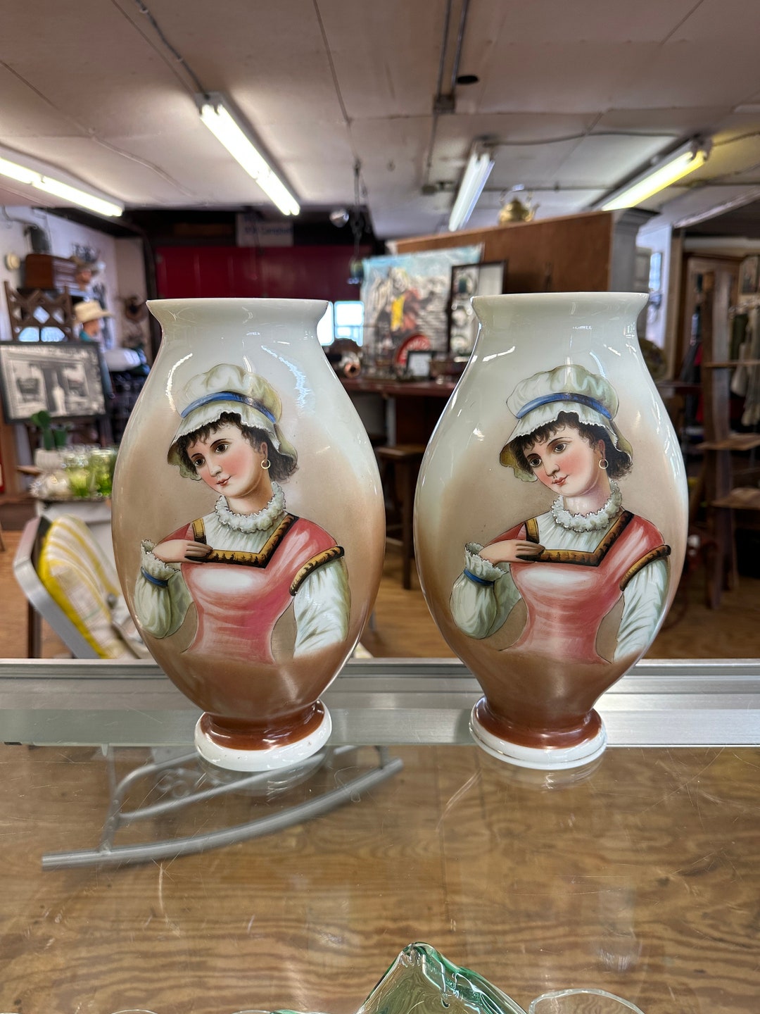 Bristol Glass Vases Made in Germany Pair Woman's Etsy