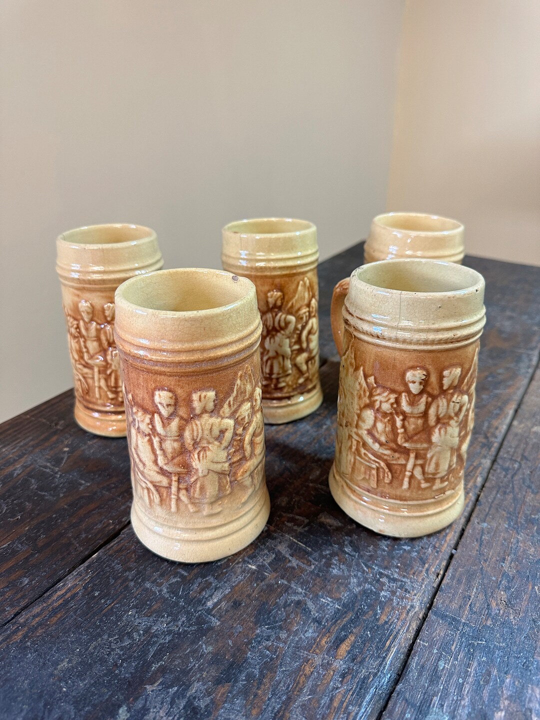 Vintage Hull 1920's Ceramic Beer Stein Beverage Mugs Tavern Scene