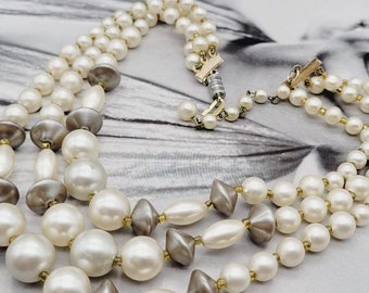 Collier Perles Vintage En Verre Fumé - Longueur 50+10 Cm - Style Rétro Imposant - Marque Lideva Paris