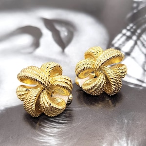 Vintage SONIA RYKIEL Gold Plated Clip On Earrings: Bow Design