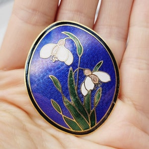 Vintage Fish Cloisonné style brooch, snow drops flowers pin, flowers brooch, enamel brooch, small brooch