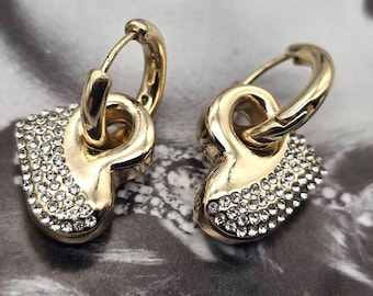 Vintage Gold Heart Dangle Earrings: Elegant Party Jewelry