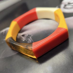 Vintage Orange multicoloured Resin Bangle, hexagonal bangle, geometric bracelet, plastic jewellery