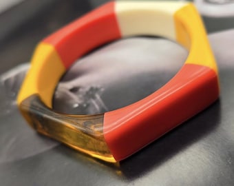 Vintage Orange multicoloured Resin Bangle, hexagonal bangle, geometric bracelet, plastic jewellery
