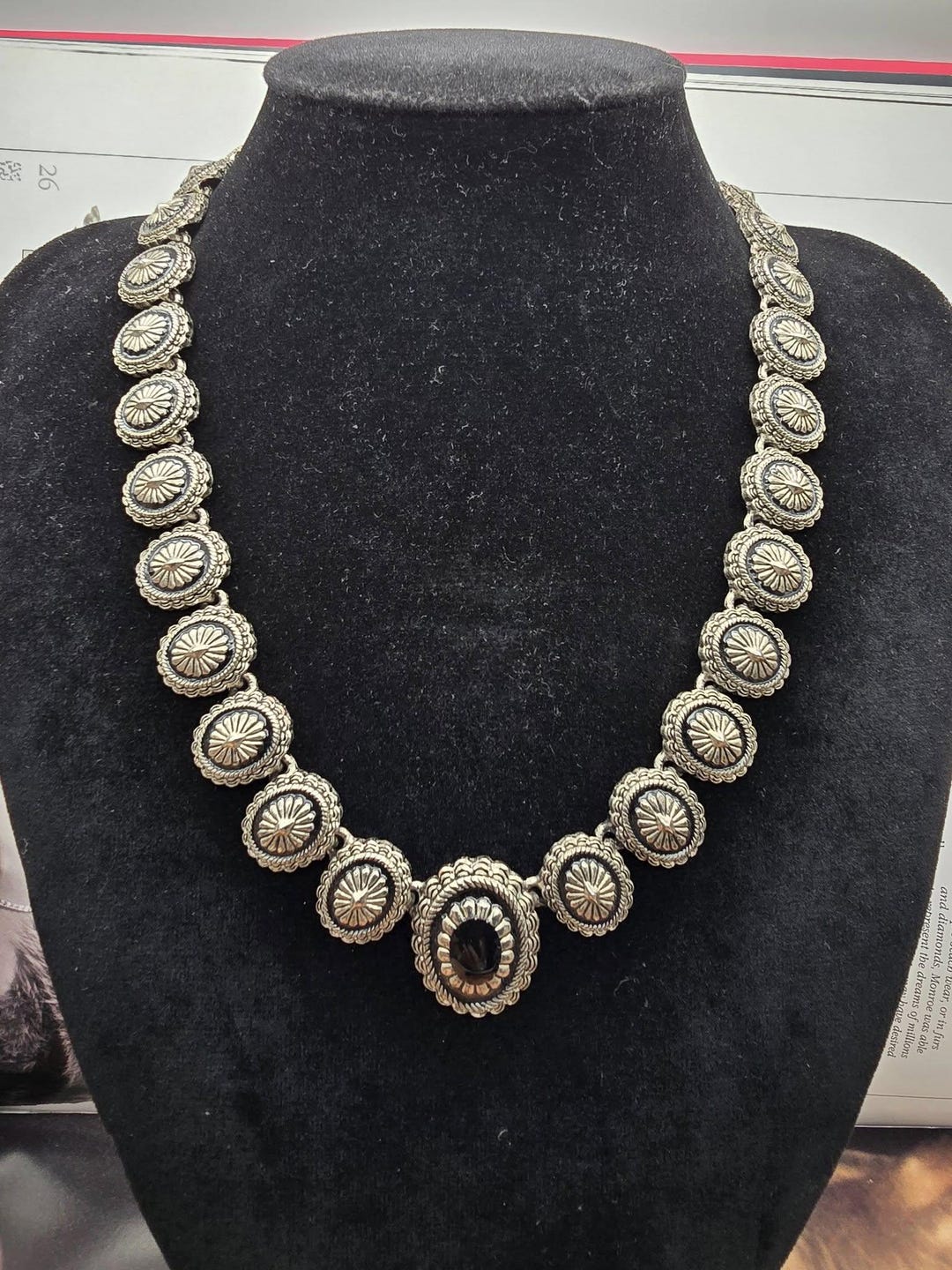 Vintage Art Deco Style Silver Panel Necklace Black Enamel Necklace ...