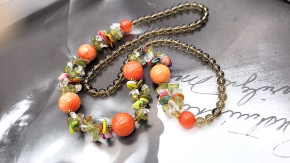 Vintage carnelian stones and resin necklace, mult… - image 1