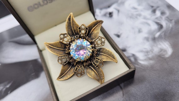 Belle Broche Vintage Paon Avec Cristaux Aurore Boréale - Années 50/60, Occasion