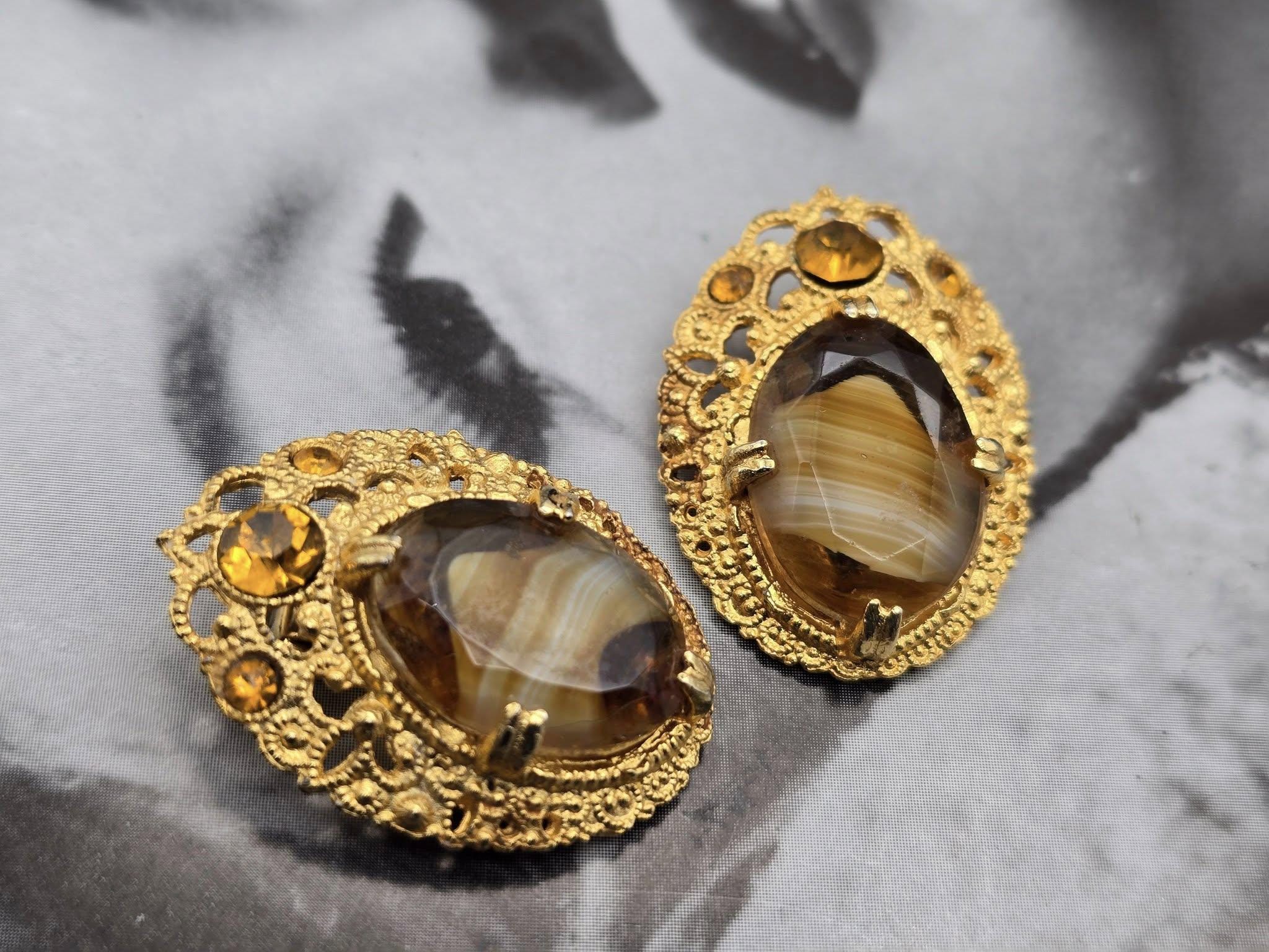 Tiger Eye Clip on Earrings - Etsy