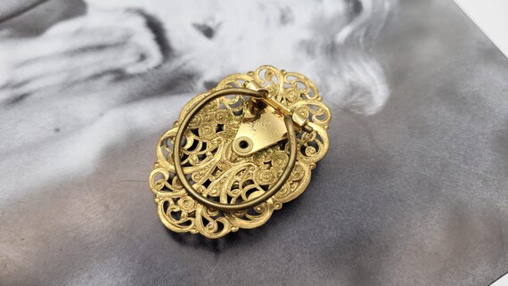 Ancienne Broche Foulard Filigrane - 5 Cm Sur 1,8 Cm - Métal Doré