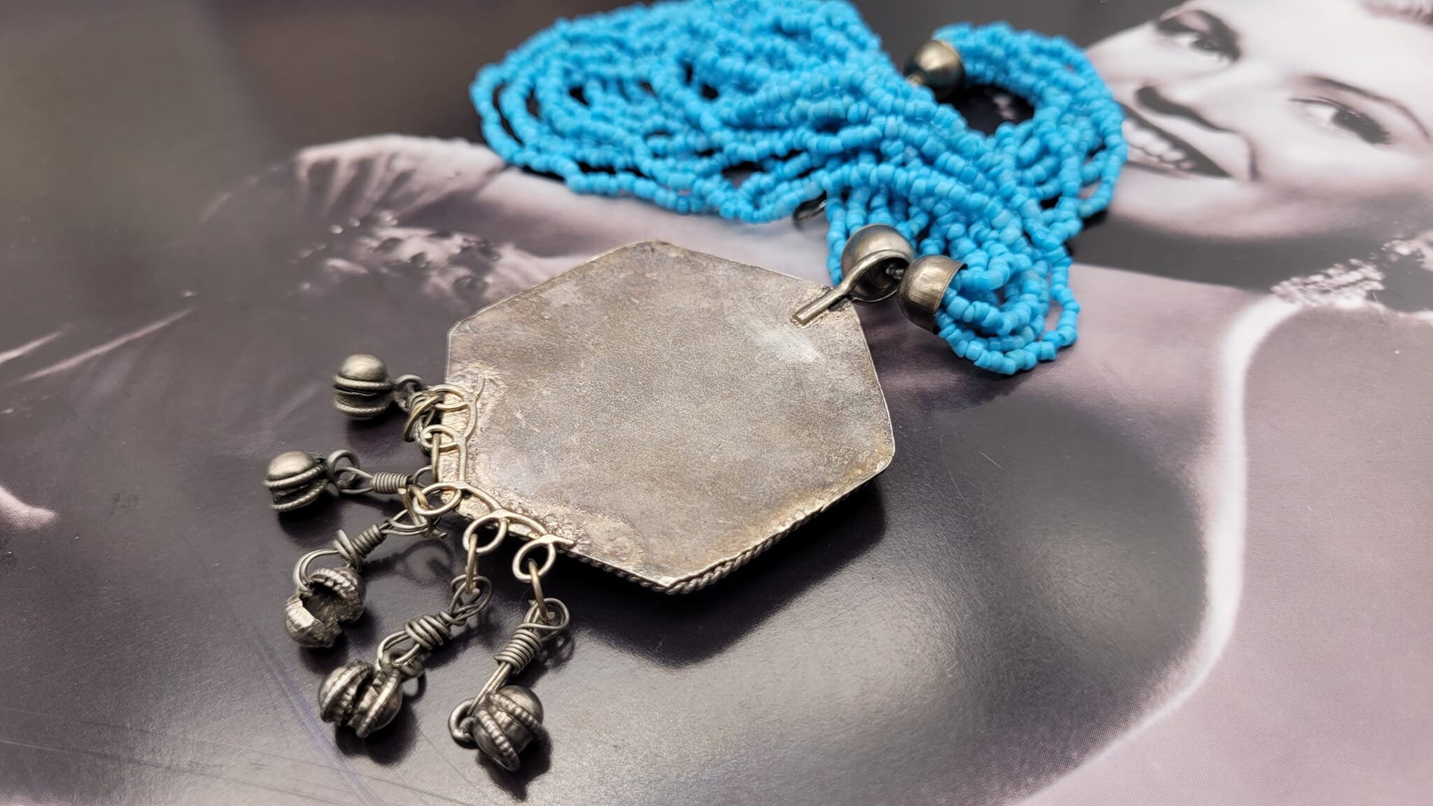 Collier Vintage En Pierre Turquoise - Perles Boules Argent Plaqué, Fait Main Israël