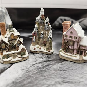 Vintage David Winter Miniature Houses: Suffolk House, Fairytale Castle, Scrooge Family