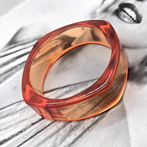 Vintage Orange Square Resin Bangle, chunky bangle, wide bracelet, plastic jewellery