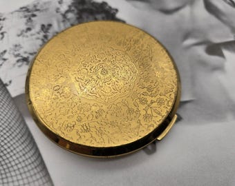 Polvos compactos vintage estilo Stratton, de colección de los años 50, tono dorado, de tocador para dama.