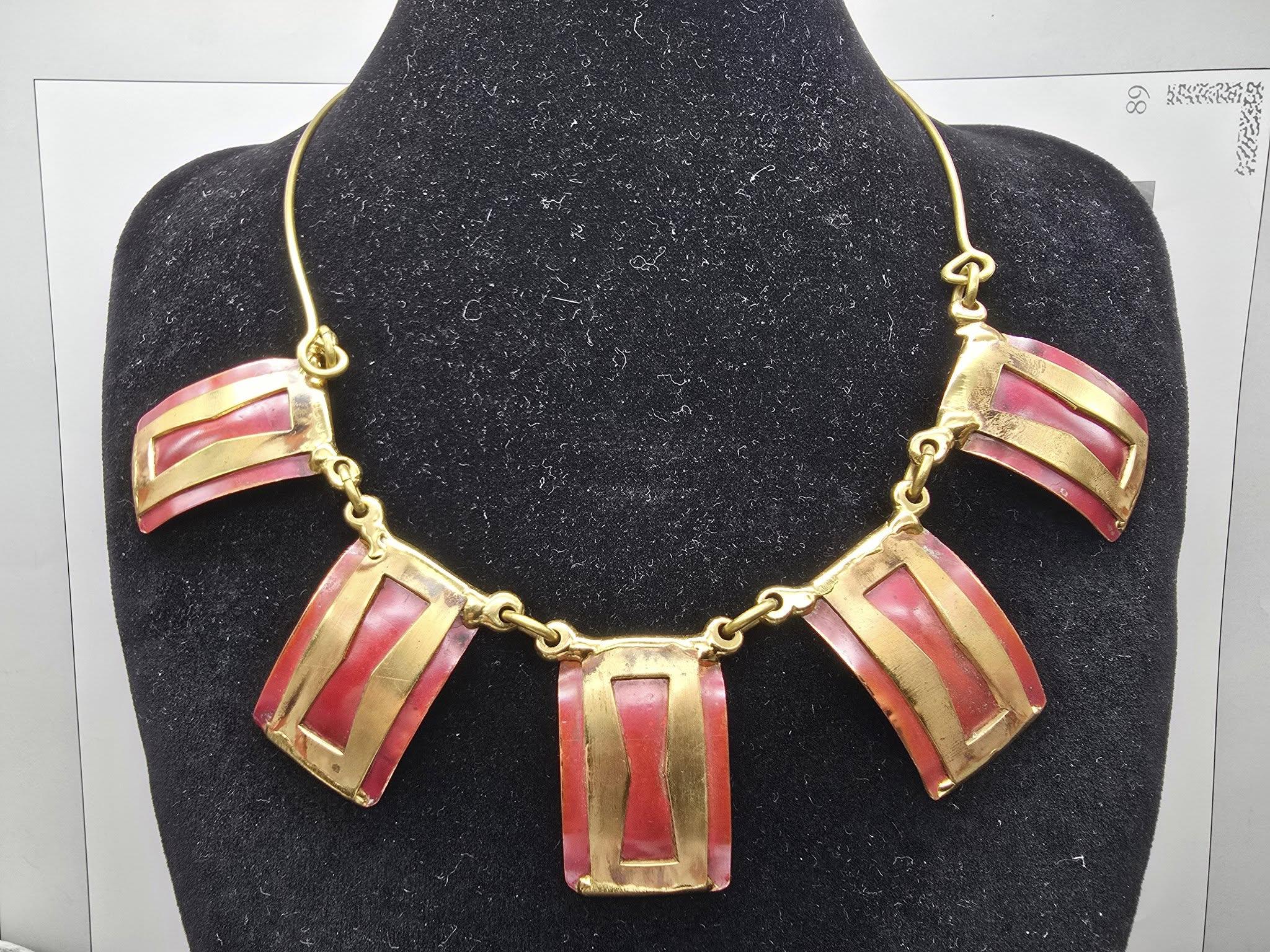 ヴィンテージ メキシコ アールデコ トライバル ネックレス 真鍮 
